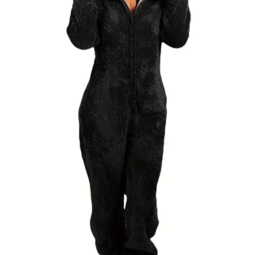 Cozy Black Bear Ear Fleece Onesie